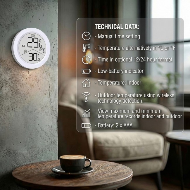 GreenBlue wireless weather station, IN/OUT temperature, clock, C/ F selectable, range up to 60 m, GB162