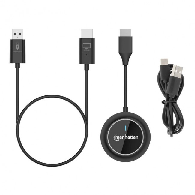 Manhattan 1080p Wireless HDMI Display Presentation Kit, 2-Piece Set with HDMI Receiver and HDMI Transmitter Dongle to Wirelessly Display a Video Signal from a Laptop/Tablet/Smartphone on an HDMI TV or Projector, Black