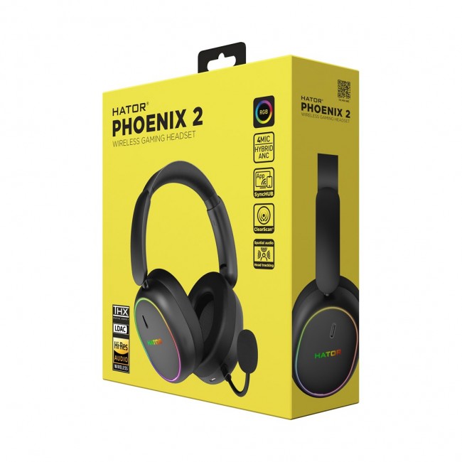 HATOR Phoenix 2 Wireless Headset Wired & Wireless Head-band Gaming USB Type-C / USB Type-A Bluetooth Black HATOR Phoenix 2 Wireless Headset Wired & Wireless Head-band Gaming USB Type-C / USB Type-A Bluetooth Black