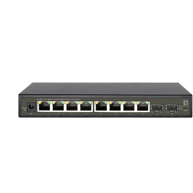 LevelOne Hilbert 10-Port Gigabit Smart Lite Switch, 8 x Gigabit RJ45, 2 x Gigabit SFP