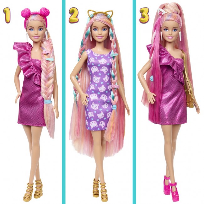 Barbie Fun & Fancy Hair Doll with Extra-Long Colorful Blonde Hair and Styling Accessories