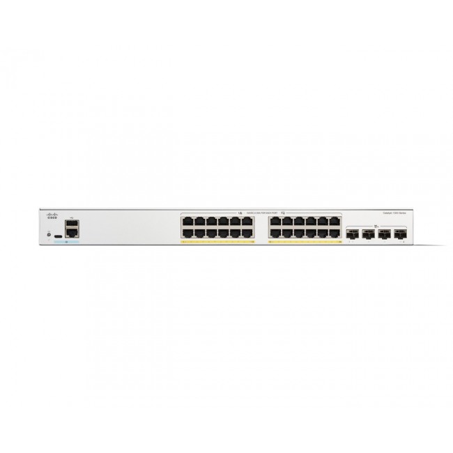 Cisco Catalyst 1300-24P-4X Managed Switch, 24 Port GE, PoE, 4x10GE SFP+, Limited Lifetime Protection (C1300-24P-4X)