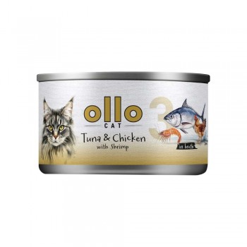 OLLO Cat nr 3 Tuna & Chicken with shrimp in broth - wet cat food - 70g