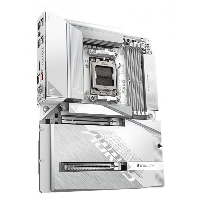 GIGABYTE B850 AORUS STEALTH ICE Motherboard - AMD Ryzen 9000 Series CPUs, 14+2+2 Phases Digital VRM, up to 8200MHz DDR5 (OC), 2xPCIe 5.0 + 2xPCIe 4.0 M.2, WIFI 7, 5 GbE LAN, USB 3.2 Gen 2