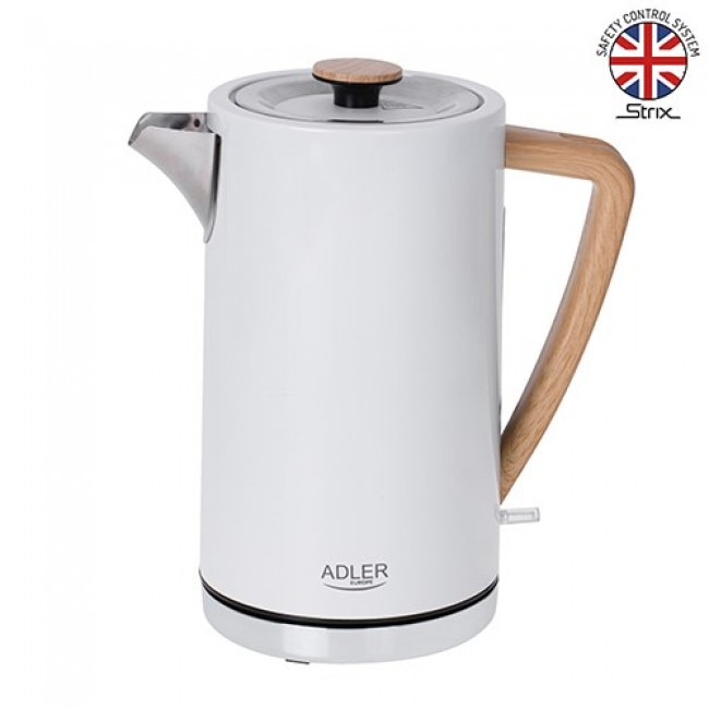 Adler AD 1347W electric kettle 1.5 L 2200 W White, Wood