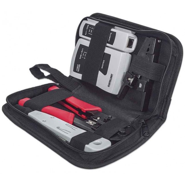 Intellinet 4-Piece Network Tool Kit, 4 Tool Network Kit Composed of LAN Tester, LSA punch down tool, Crimping Tool and Cut and Stripping tool Intellinet 4-Piece Network Tool Kit, 4 Tool Network Kit Composed of LAN Tester, LSA punch down tool, Crimping Tool and Cut and Stripping tool