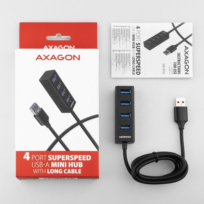 Axagon HUE-M1AL interface hub USB 3.2 Gen 1 (3.1 Gen 1) Type-A 5000 Mbit/s Black Axagon HUE-M1AL interface hub USB 3.2 Gen 1 (3.1 Gen 1) Type-A 5000 Mbit/s Black