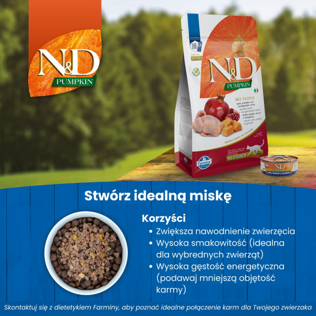 FARMINA Pumpkin N&D Neutered Quail - dry cat food - 5kg