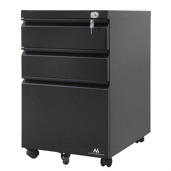 Under-desk cabinet metal container with lock Maclean, on wheels, black, MC-850 Under-desk cabinet metal container with lock Maclean, on wheels, black, MC-850