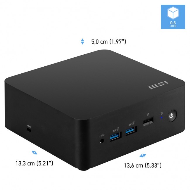 MSI Cubi NUC 1M Intel Core 3 100U (14th Gen - Series 1) Barebone, NUC, SFF, Mini Computer, HTPC, (NO RAM, NO Storage, NO OS), Intel Graphics/DDR5/Dual ThunderBolt 4/Dual HDMI/Dual LAN/WiFi 6E/BT 5.3/VESA - NUC 1M i3 100U BB