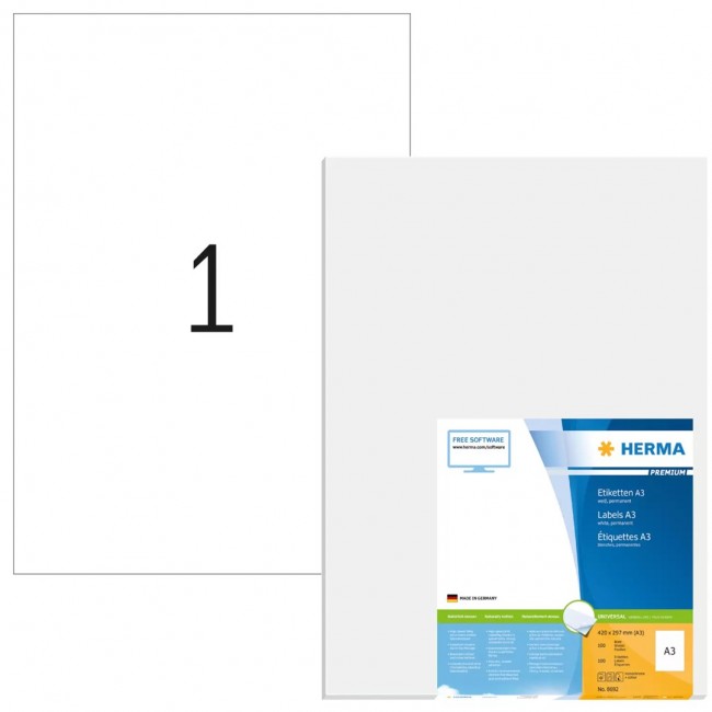 HERMA A3 labels Premium 297x420 mm white paper matt 100 pcs. HERMA A3 labels Premium 297x420 mm white paper matt 100 pcs.