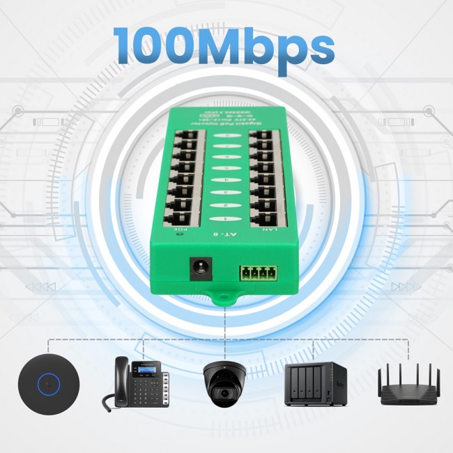 Extralink Gigabit PoE Injector 8 Port Active, 8 ports Gigabit 802.3at/af, Mode A Extralink Gigabit PoE Injector 8 Port Active, 8 ports Gigabit 802.3at/af, Mode A