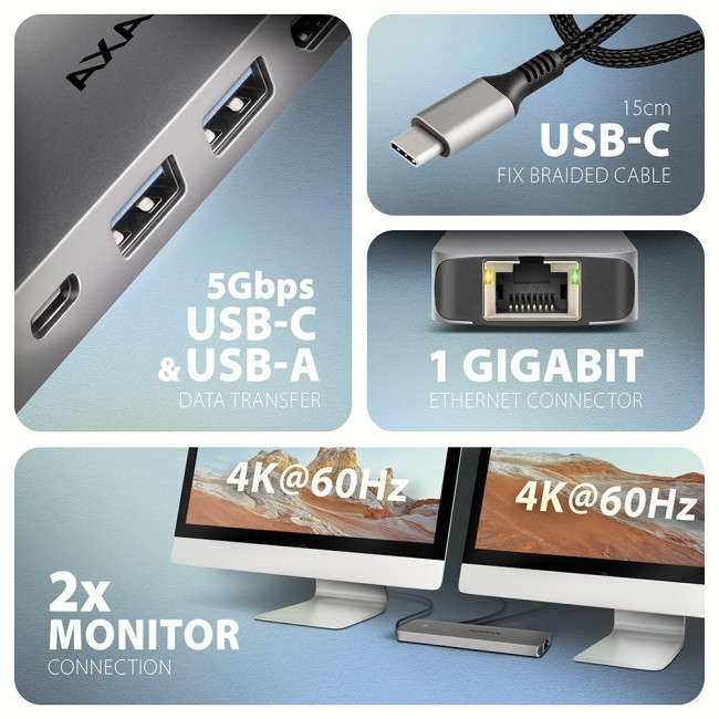 AXAGON HMC-7HX2 USB Hub, 2x USB-A, 1x USB-C