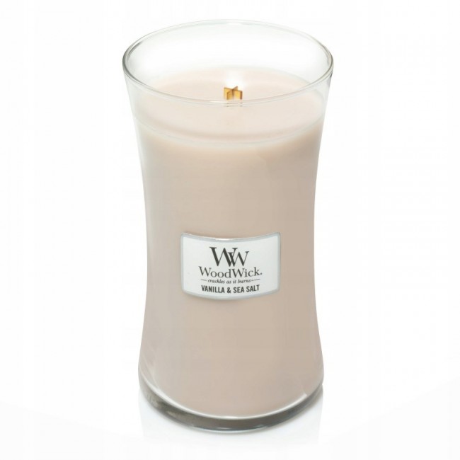 Large WOODWICK Vanilla & Sea Salt Scented Candle, with wooden wick, 1 piece Large WOODWICK Vanilla & Sea Salt Scented Candle, with wooden wick, 1 piece