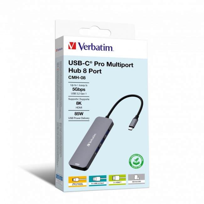 Verbatim CMH-08 USB Type-C 5000 Mbit/s Silver Verbatim CMH-08 USB Type-C 5000 Mbit/s Silver