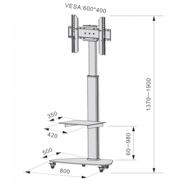 Techly Floor Support with Shelf Trolley TV LCD/LED/Plasma 37-70