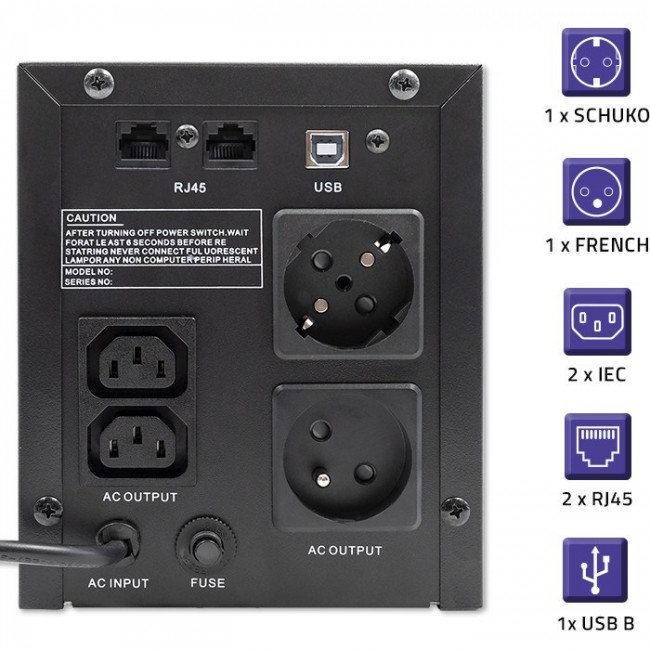 Qoltec 53777 uninterruptible power supply (UPS) Line-Interactive 2 kVA 1200 W 4 AC outlet(s)