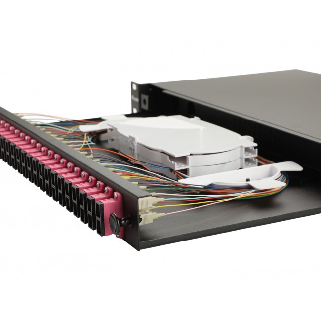 Equip 24-Port Fiber Optic Splice Box, SC Duplex, OM4, 1U, Equipped, Blac