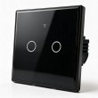 Qoltec 52712 Smart Touch 2-Gang Light Switch | Wi-Fi | Timer | Tuya | Smart Life | Tempered Glass | Black