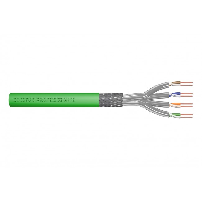 Installation cable DIGITUS cat.8.2, S/FTP, Dca, AWG 22/1, LSOH, 100m, green Installation cable DIGITUS cat.8.2, S/FTP, Dca, AWG 22/1, LSOH, 100m, green