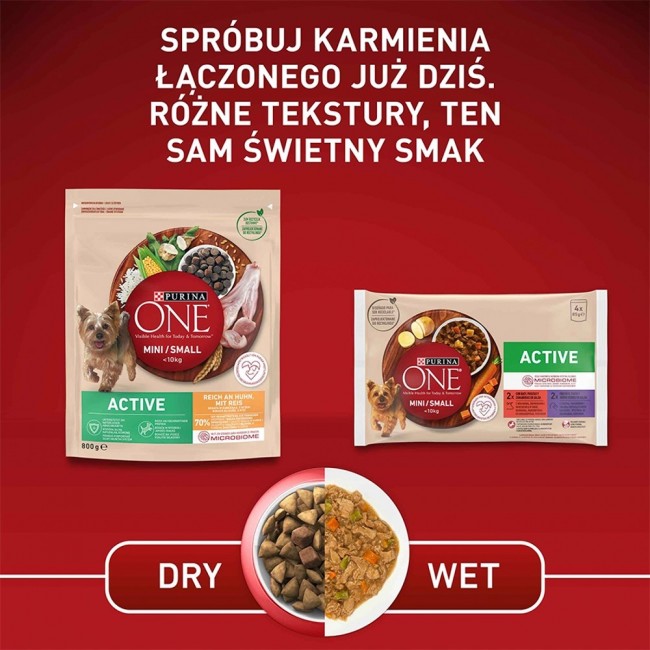 PURINA One Mini/Small Active Rich in chicken with rice - dry dog food - 800g PURINA One Mini/Small Active Rich in chicken with rice - dry dog food - 800g