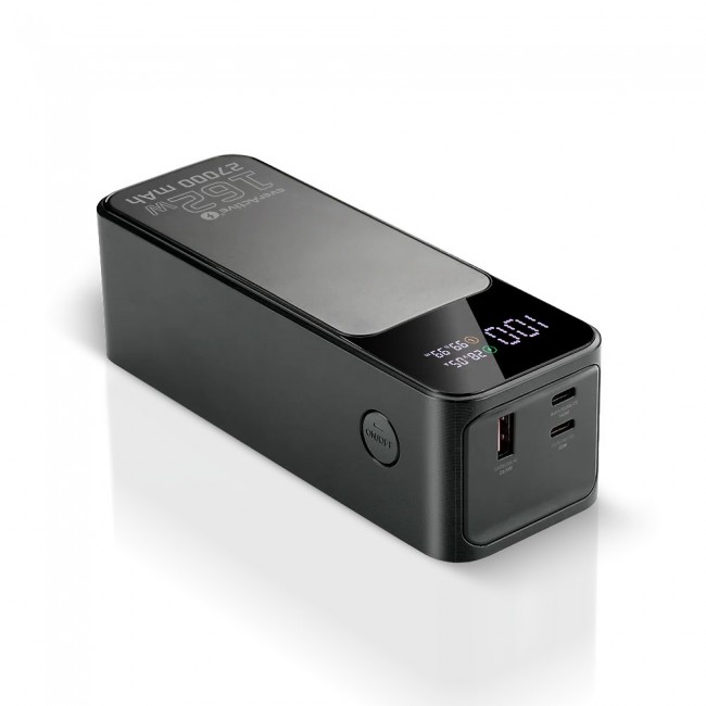 Powerbank 27 000mAh, 1x USB, 2x USB-C, 162,5W, QC4+, flashlight, LCD screen, black