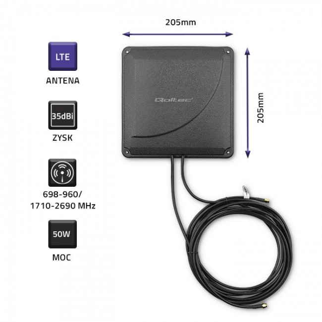 Qoltec 4G LTE DUAL MIMO booster antenna | 35 dBi | 50W | 2x SMA male