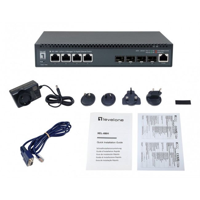 LevelOne 8-Port L3 Managed 10-Gigabit Switch, 4 x 1G/2.5G/5G/10G RJ45, 4 x 1G/2.5G/10G SFP+ Uplinks
