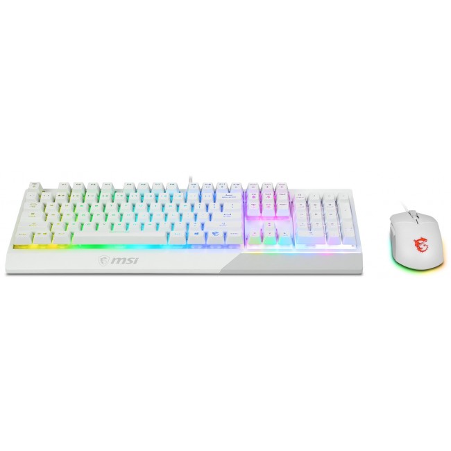 MSI VIGOR GK30 COMBO WHITE MEMchanical Gaming Keyboard + Gaming Mouse Bundle 'UK Layout, 6-Zone RGB Lighting Keyboard, Dual-Zone RGB Lighting Mouse, 5000 DPI Optical Sensor, Center'