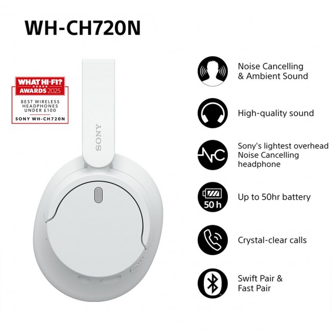 Sony WH-CH720 Headset Wired & Wireless Head-band Calls/Music USB Type-C Bluetooth White Sony WH-CH720 Headset Wired & Wireless Head-band Calls/Music USB Type-C Bluetooth White