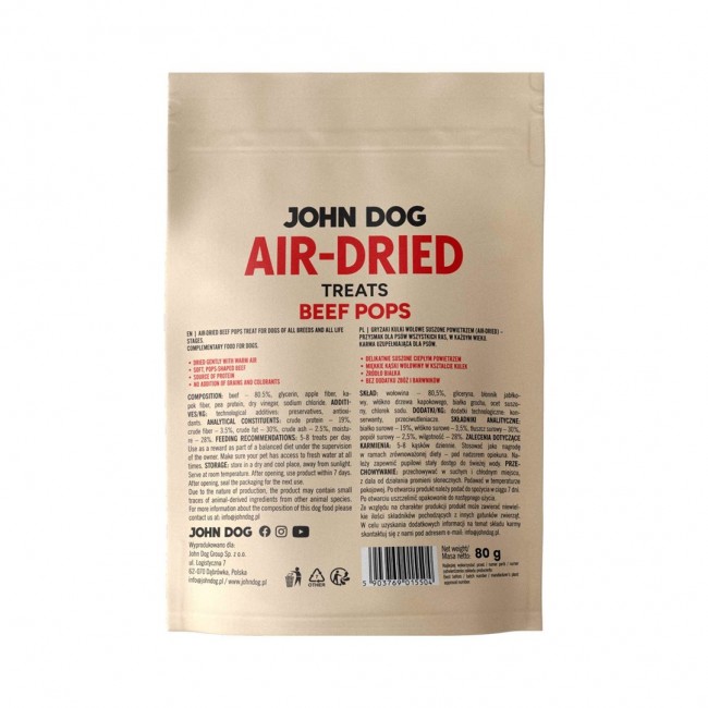 JOHN DOG Air-Dried Beef pops - dog treat - 80g JOHN DOG Air-Dried Beef pops - dog treat - 80g