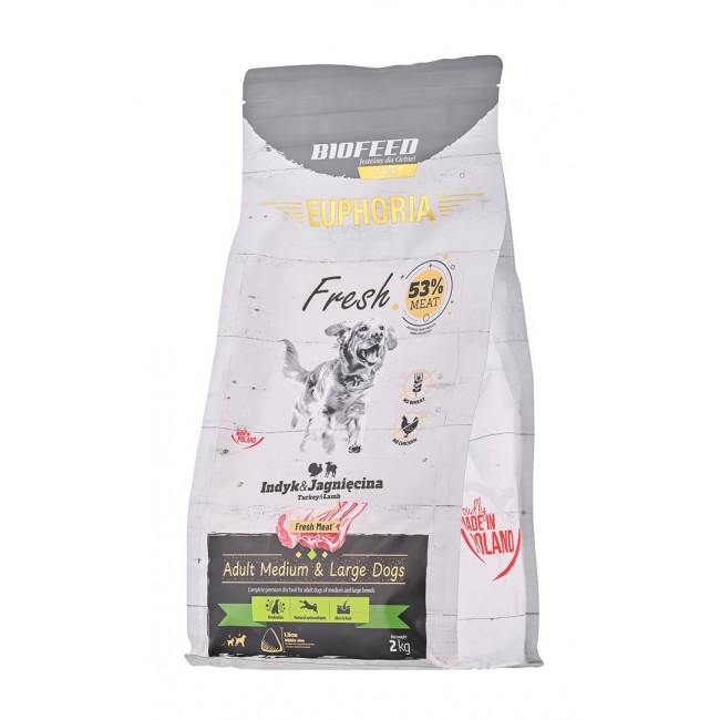 BIOFEED Euphoria Fresh Adult Medium & Large Turkey with lamb - dry dog food - 2kg BIOFEED Euphoria Fresh Adult Medium & Large Turkey with lamb - dry dog food - 2kg