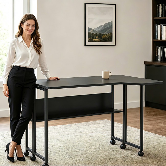 Maclean Folding Desk/Table, Black, Mobile, 100x73 cm, max. 50 kg, Angled, L-Shaped, MC-126 L/B