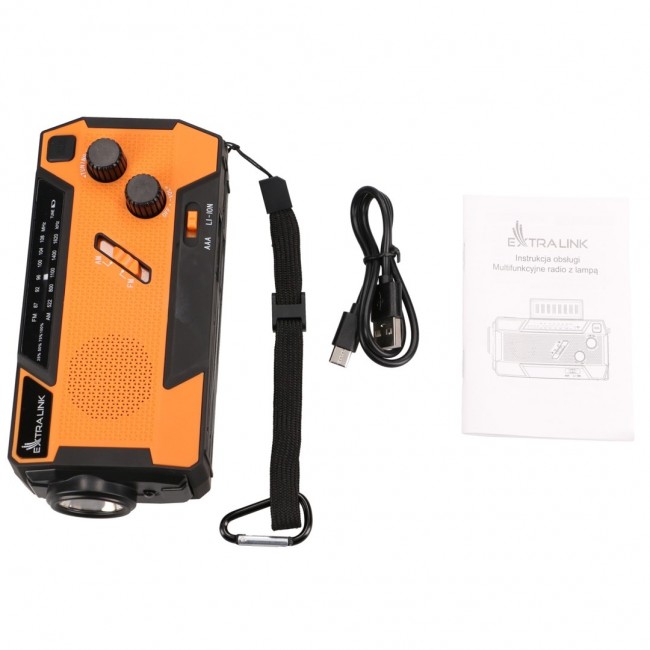 Extralink RADIO AWARYJNE SOLARNE Z KORBKA DYNAMO POWERBANK 4000MAH Z LATARKA SOS SR-4000 Portable Analog Black, Orange