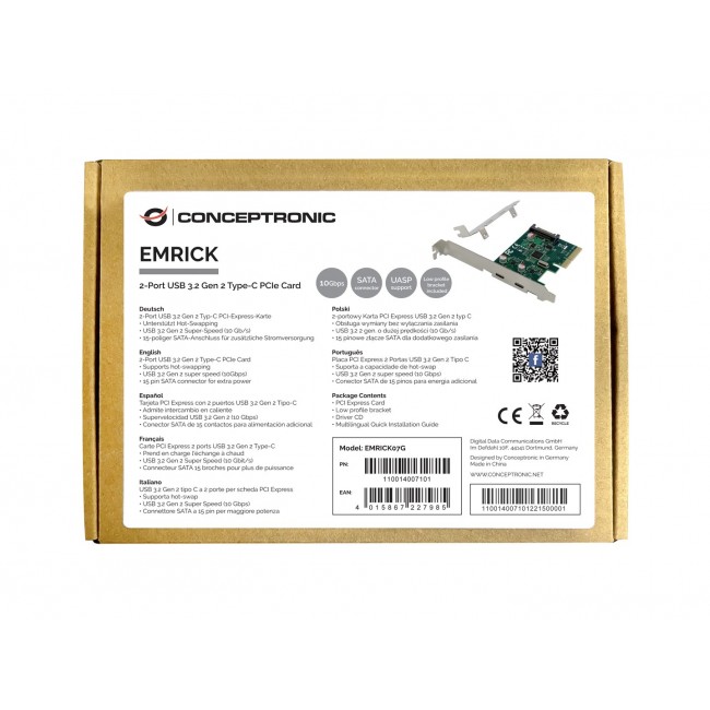 Conceptronic EMRICK 2-Port USB 3.2 Gen 2 Type-C PCIe Card