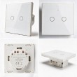 Qoltec 52716 Smart Touch 2-Gang Light Switch | Wi-Fi | Timer | Tuya | Smart Life | Tempered Glass | White