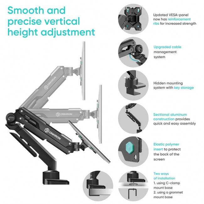 ONKRON G90-B Swivel and tilt desk mount for 13 -34 monitors, max. 10 kg, with rotation, black