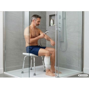 Rectangular shower stool with height adjustment