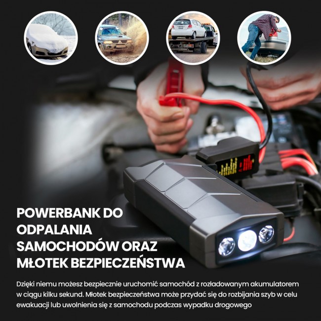 Extralink Jump Max7 Jump Starter 10000mAh | Starter power bank for starting the car | 3x LED, Flashlight, Compass, Hammer Extralink Jump Max7 Jump Starter 10000mAh | Starter power bank for starting the car | 3x LED, Flashlight, Compass, Hammer
