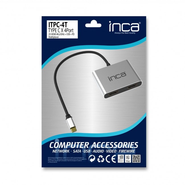 Inca ITPC-4T interface hub USB 3.2 Gen 1 (3.1 Gen 1) Type-C Aluminium