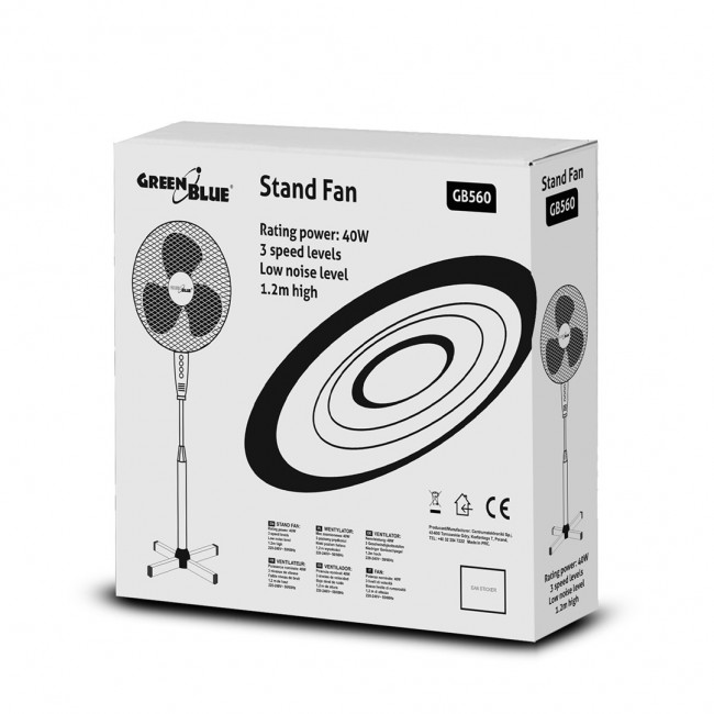 GreenBlue Floor Fan,40W, with 3 levels of airflow, 1.20 m high, 1.5m cable, GB560