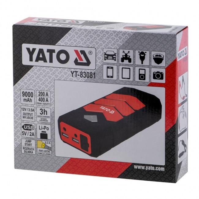 Car jump starter YATO YT-83081 car power bank 9000 mAh 9000 mAh Black, Orange