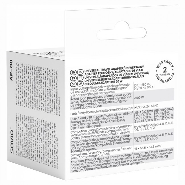 Savio AP-08 power adapter/inverter 20 W White Savio AP-08 power adapter/inverter 20 W White