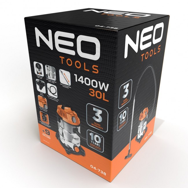 NEO TOOLS Industrial Vacuum Cleaner 1400W, 30 L Tank 04-738