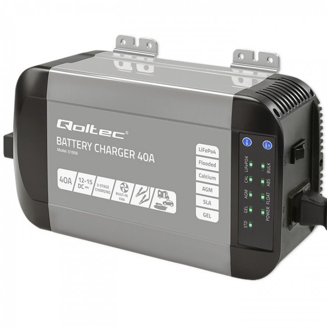 Qoltec Intelligent Professional Monolith Battery Charger for LiFePO4 AGM GEL SLA batteries | 40A | 12V