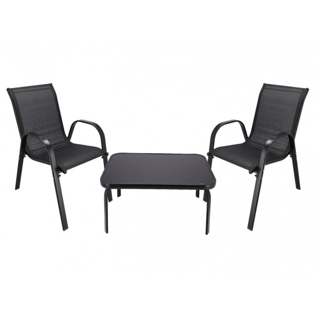 Extralink Black Forest Garden Furniture Set, Textilene Two Chairs + Black Table outdoor furniture set