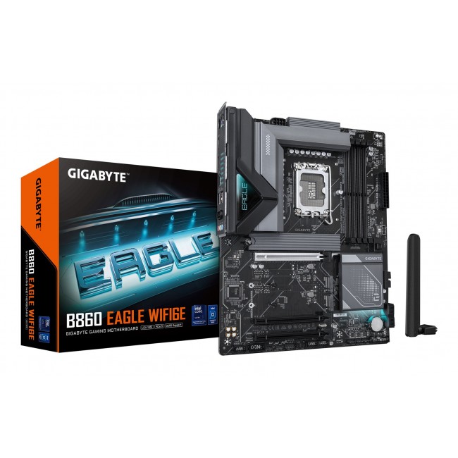 GIGABYTE B860 EAGLE WIFI6E Motherboard - Intel Core Ultra Series CPUs, 12+1+2+1 Phases VRM, up to 9066MHz DDR5, 1xPCIe 5.0 + 2xPCIe 4.0 M.2, 2.5GbE LAN, WIFI 6E, USB 3.2 Gen 2x2 GIGABYTE B860 EAGLE WIFI6E Motherboard - Intel Core Ultra Series CPUs, 12+1+2+1 Phases VRM, up to 9066MHz DDR5, 1xPCIe 5.0 + 2xPCIe 4.0 M.2, 2.5GbE LAN, WIFI 6E, USB 3.2 Gen 2x2