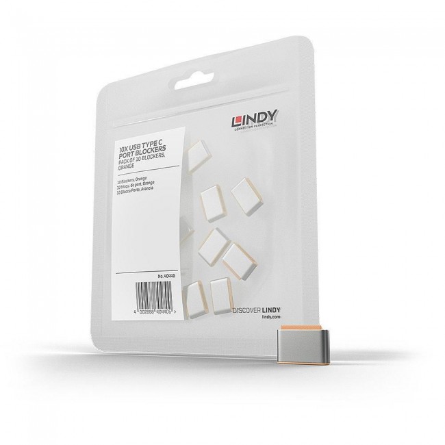 Lindy USB Type C Port Blockers (Without Key) - Pack of 10, Orange