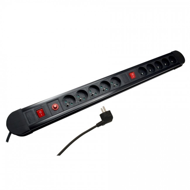 Maclean power strip, 10 outlet extension cord, 2 switches, protection and overload indication, 3680W, MCE10 Maclean power strip, 10 outlet extension cord, 2 switches, protection and overload indication, 3680W, MCE10