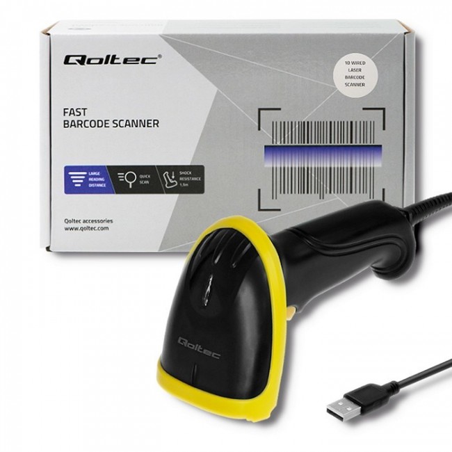 Qoltec 50860 Wired Laser Barcode Scanner 1D | USB